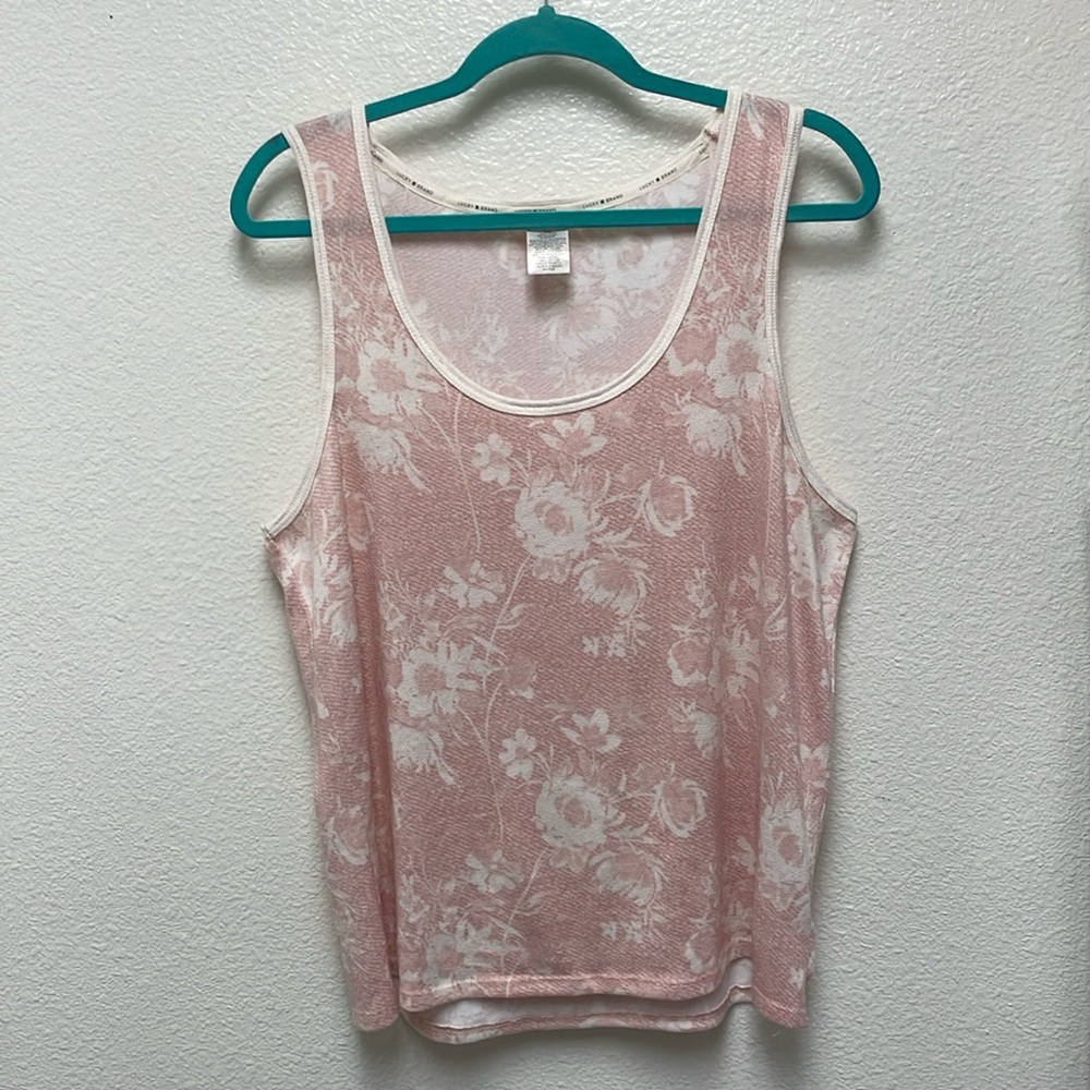 Lucky Brand Women’s XL Pastel Pink Floral White Print Tank Top
